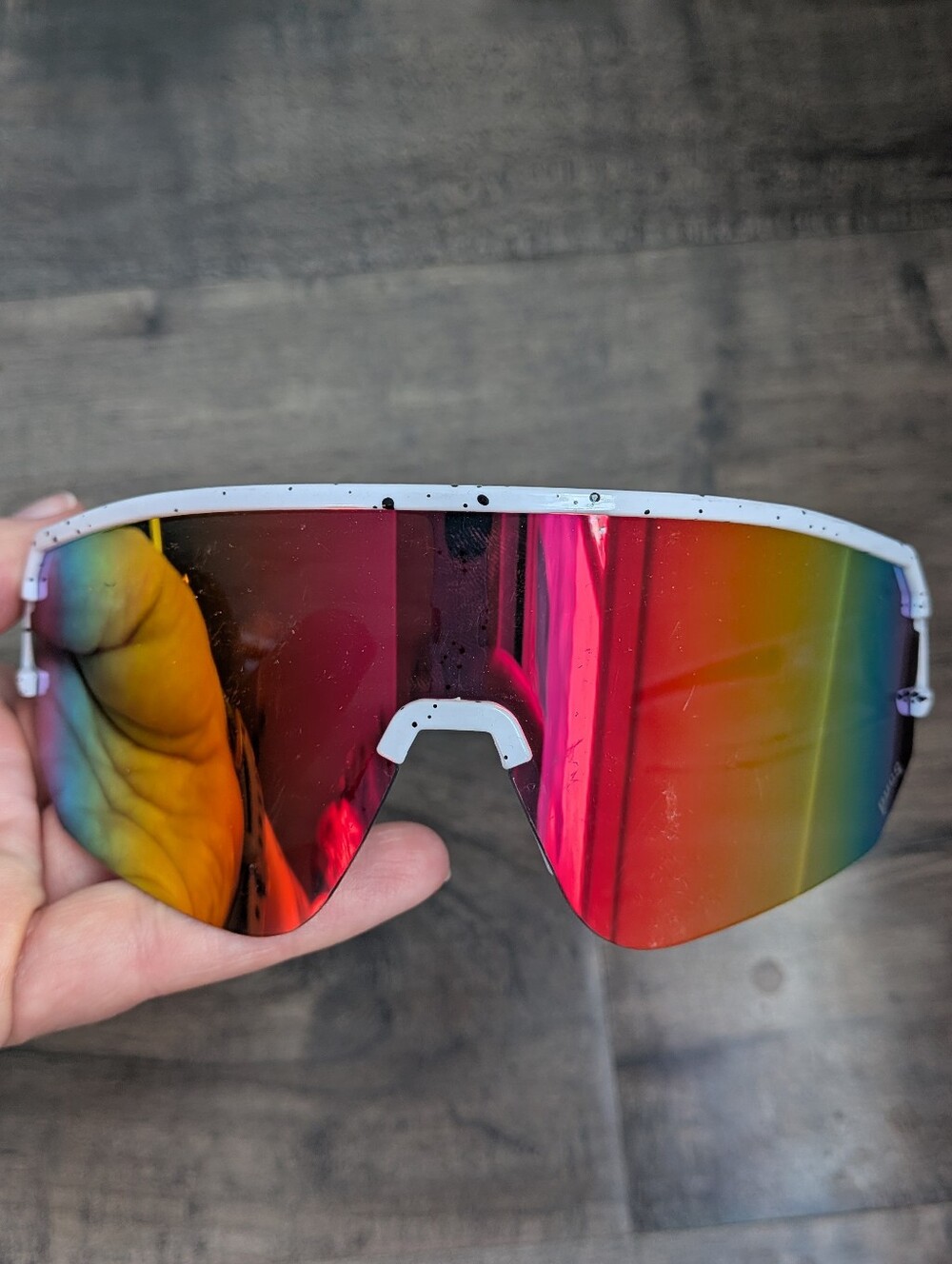 Pugs RR1 Rad Rippers Shield Sunglasses – White Splatter Frame with Mirror Lenses